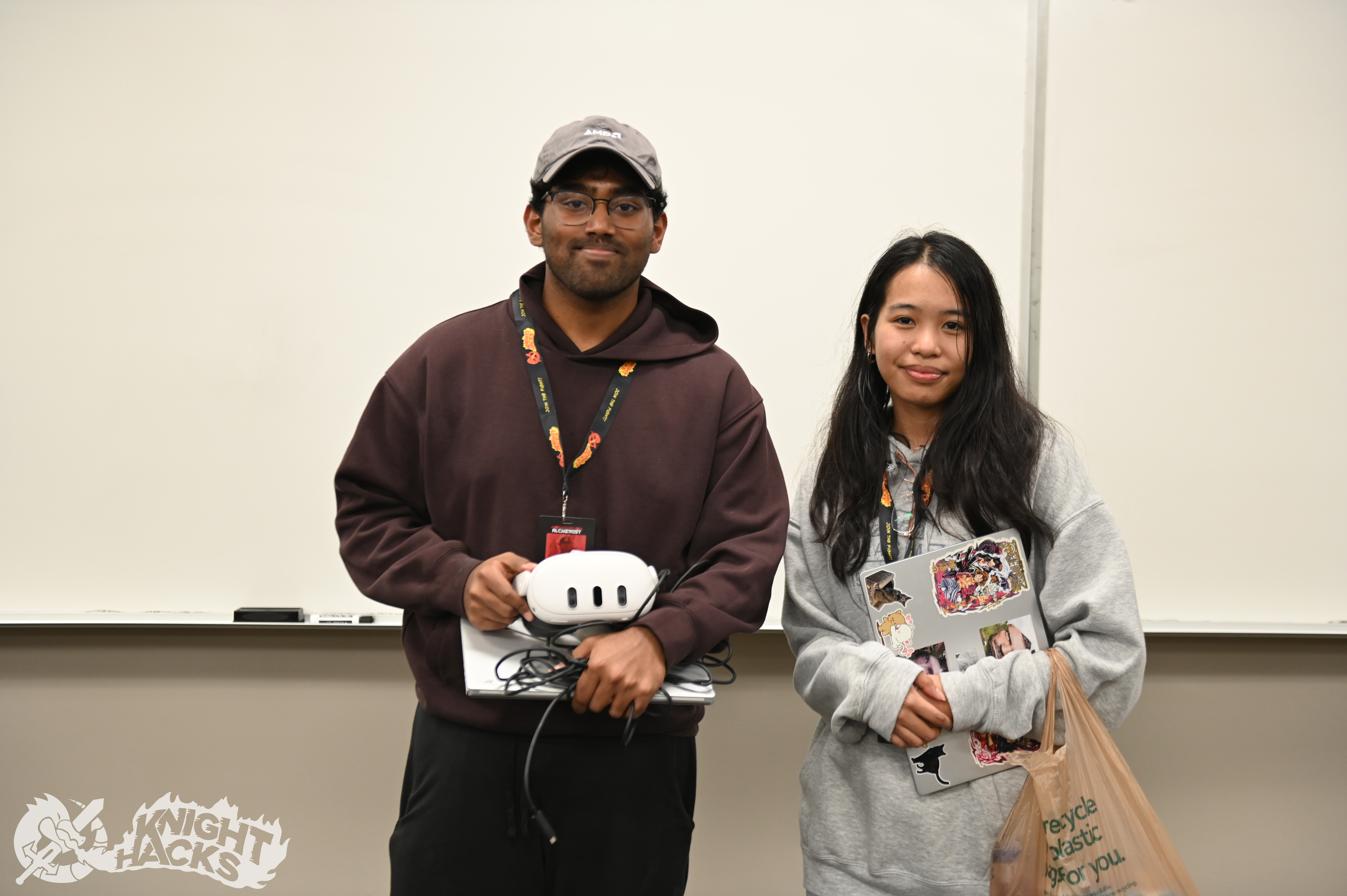 At KnightHacks holding a Meta Quest headset